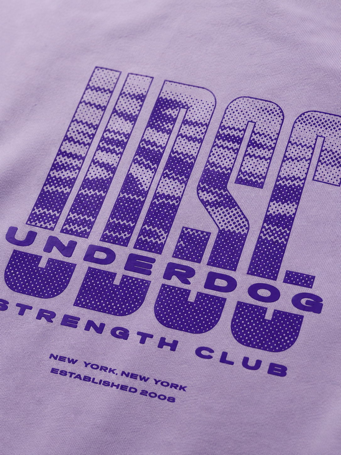 Design example: purple halftone type on lavender tee